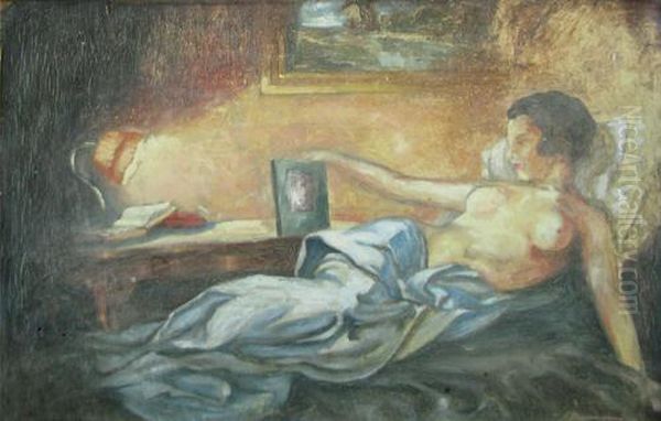 Nud In Interior Oil Painting by Ion Diaconescu