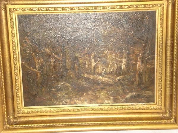 A Wooded Glade, Oil On Board Oil Painting by Emile Diaz De La Pena