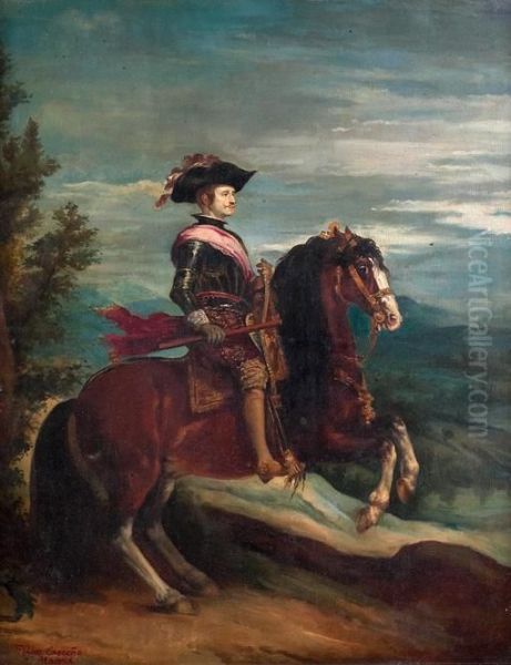 Felipe Iv A Caballo (copia De Velazquez) Oil Painting by Francisco Diaz Carreno