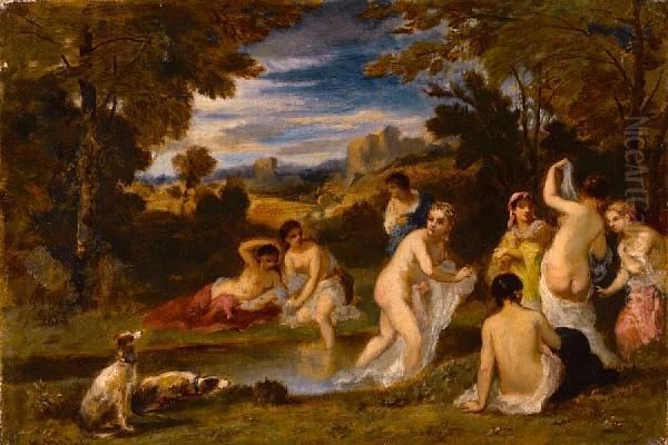 Les Baigneuses Oil Painting by Narcisse-Virgile D Az De La Pena