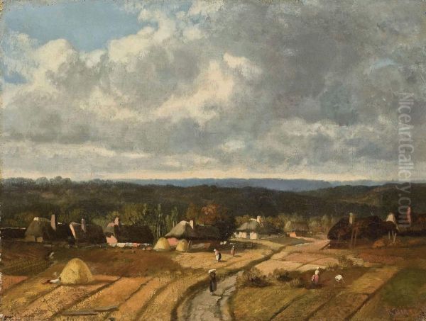 Chaumieres A Barbizon Oil Painting by Narcisse Virgilio Diaz De La Pena