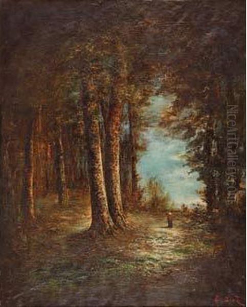 Paysanne En Sous-bois Oil Painting by Emile Diaz