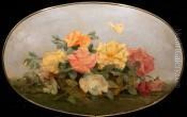 Cesta Con Rosas Oil Painting by Ignacio Diaz Olano