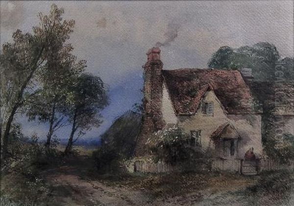 Country Cottage View With Open Fields Beyond Oil Painting by Thomas Colman Dibdin