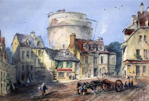 French Street Scene Oil Painting by Thomas Colman Dibdin