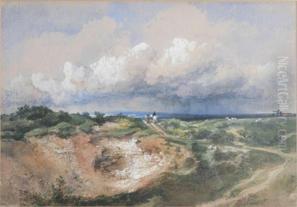 Weids Landschap Met Figuren Op Landweg Met Onweer In De Verte Oil Painting by Thomas Colman Dibdin