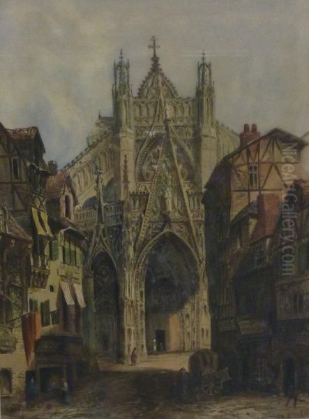 Continental Cathedral Oil Painting by Thomas Richard Coleman Dibdin