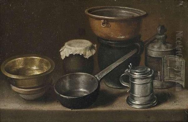 Two Still Lifes With Kitchen Utensils Oil Painting by Martin Dichtl