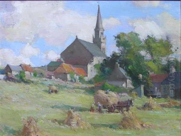 Gathering Hay Oil Painting by Robert Livingston Dickey