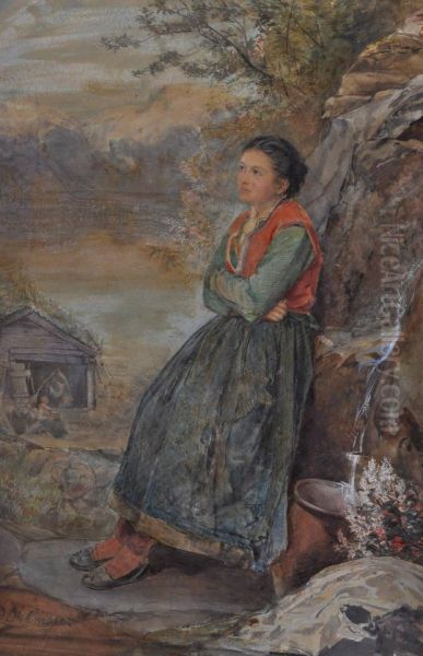 Country Girl Collecting Water From A Spring Oil Painting by John Reed Dickinson