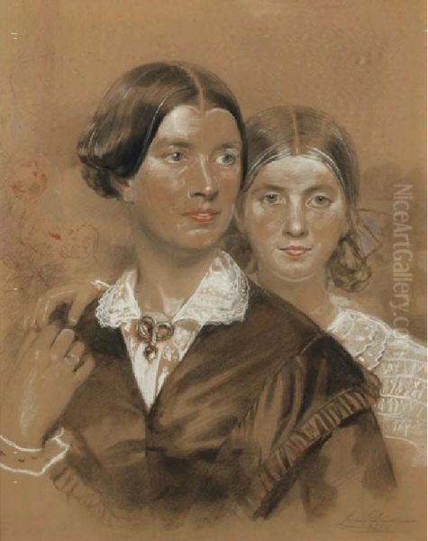 A Portrait Of A Mother And Her Daughter Oil Painting by Lowes Cato Dickinson