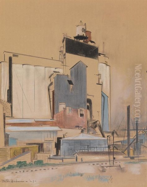 Grain Elevator Oil Painting by Preston Dickinson