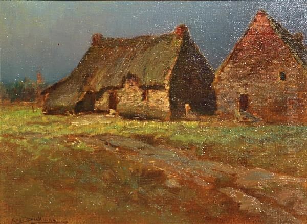 Thatched Cottages Oil Painting by Charles John Dickman