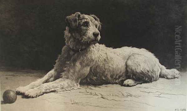 'ready' A Wire-haired Fox Terrier Oil Painting by Herbert Thomas Dicksee