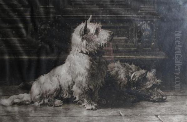 A West Highland And A Scottish Terrier Oil Painting by Herbert Thomas Dicksee