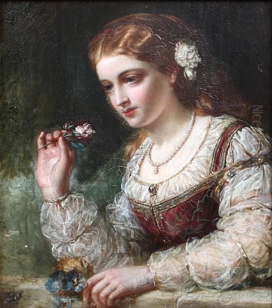 Portrait Of A Lady Holding A Small Posy Offlowers Oil Painting by John Robert Dicksee