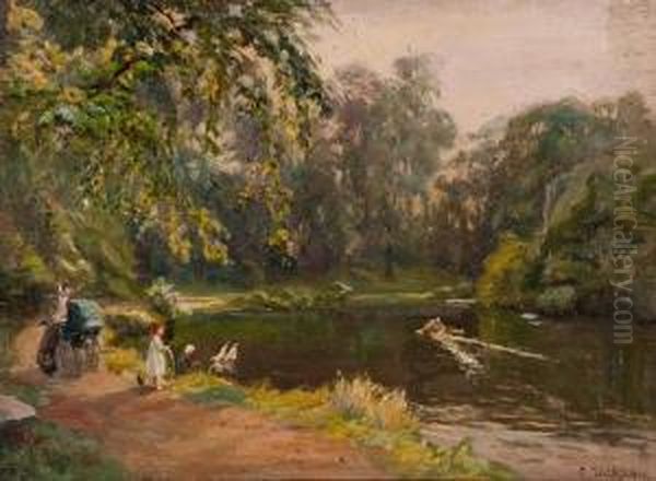 Crystal Palace Pond Oil Painting by Frank Dickson