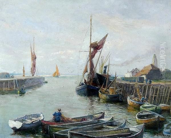 Harbour Scene Oil Painting by Frank Dickson