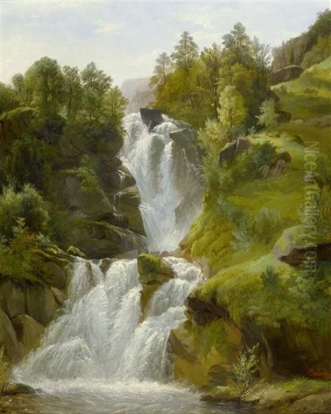 Water Fall Oil Painting by Francois Diday