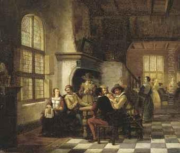 Soldiers Conversing At The Inn Oil Painting by Henri Diddaert