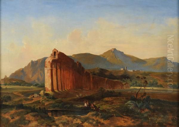 L'acquedotto Claudio Sullo Sfondo Dei Castelli Romani Oil Painting by Jules Didier