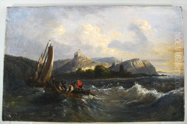 Boats In Rough Water Oil Painting by Jules Didier