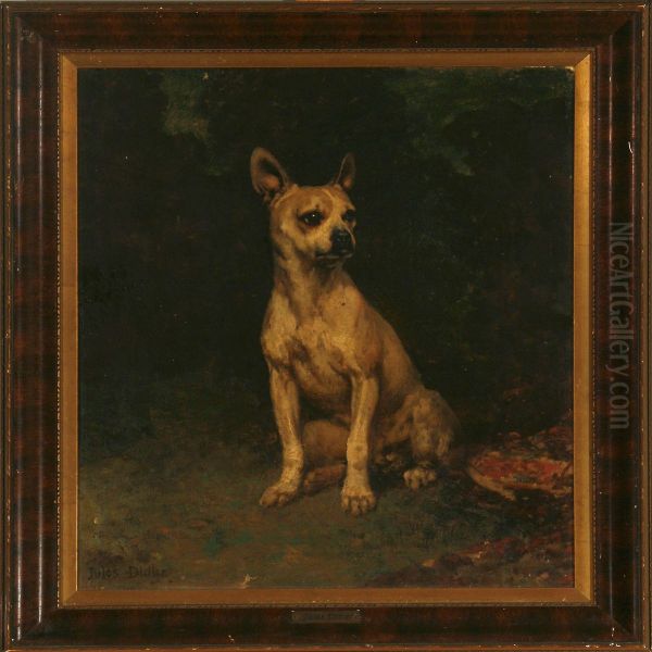 A Sitting Dog Oil Painting by Jules Didier