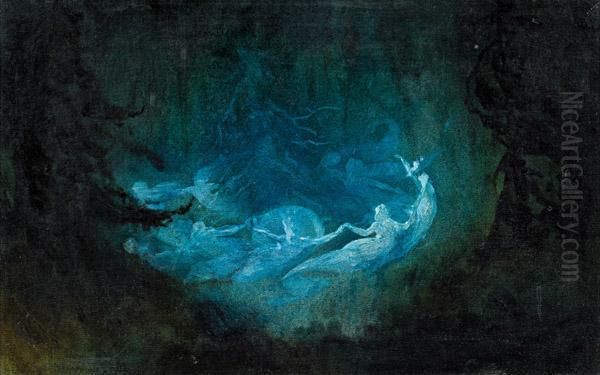 Reigen Im Weltall Oil Painting by Karl Wilhelm Diefenbach