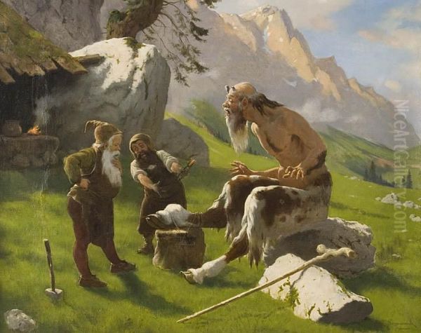 Ranny Satyr Oil Painting by August Wilhelm Dieffenbacher