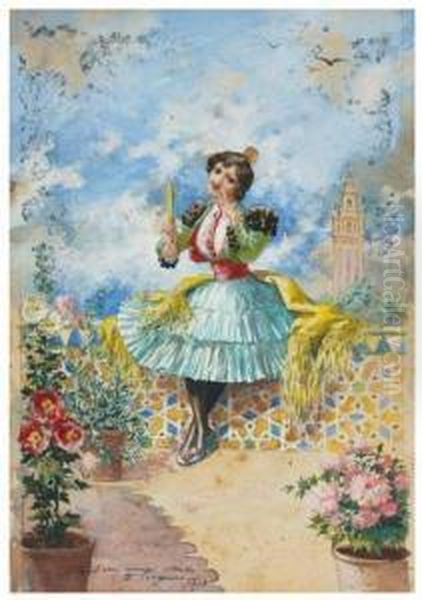 Dama Folklorica Oil Painting by Joaquin Dieguez Diaz