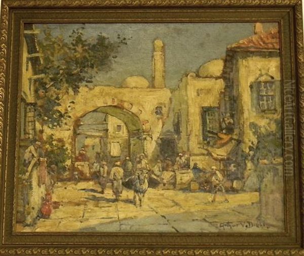 Moroccanstreet Scene, 
Archway And Figures Oil Painting by Arthur Vidal Diehl