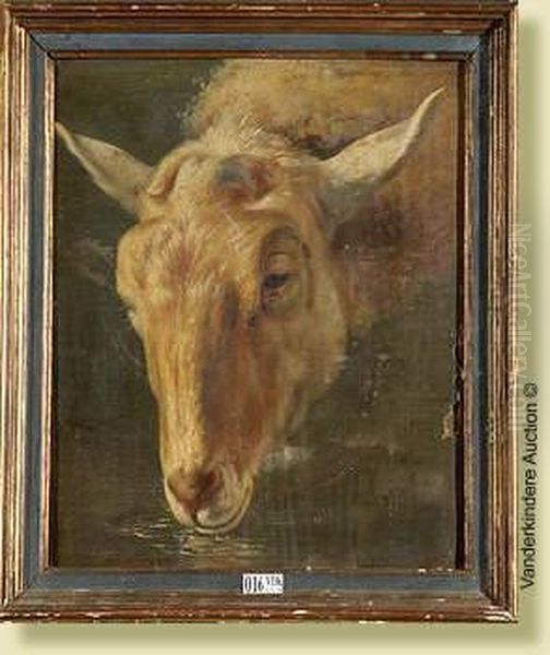 Tete De Mouton A L'abreuvoir Oil Painting by Pierre Emanuel Dielman