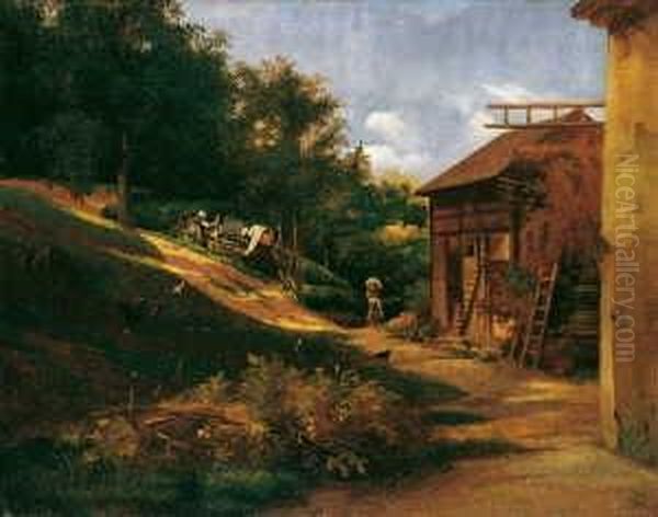 Taunuswinkel (landschaft Im Taunus). Ol Auf Papier, Auf Karton Aufgezogen. H 28,5; B 35,5 Cm. Oil Painting by Jakob Furchtegott Dielmann