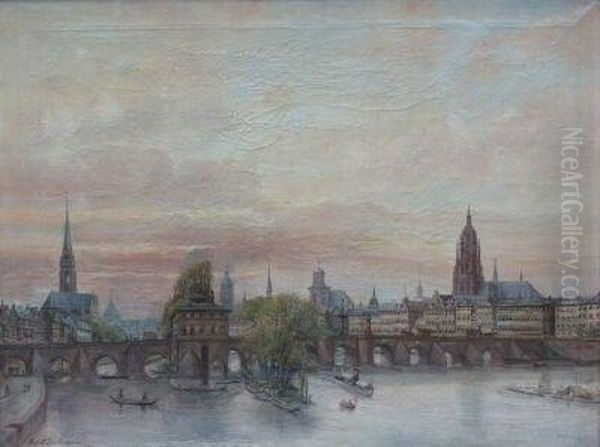 Frankfurt, Ansicht Von Sachsenhausenauf Die Alte Brucke Um Oil Painting by Julius Dielmann