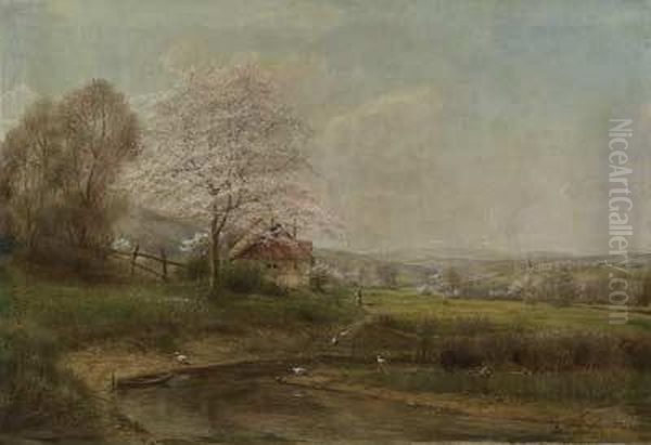 Taunuslandschaft Im Fruhling Mit Gehoft Und Dorf Oil Painting by Julius Dielmann