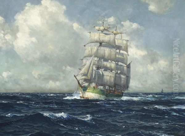 A Three-masted Barque Under Full Sail In The Mediterranean Oil Painting by Michael Zeno Diemer