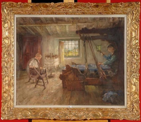 Atelier De Tissage Anime Oil Painting by Pierre Jacques Dierckx