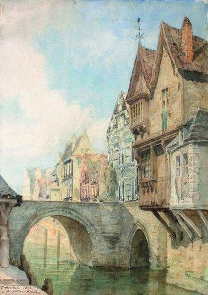 Vieilles Maisons Sur Le Canal Oil Painting by Jules Pierre M. Dieterle