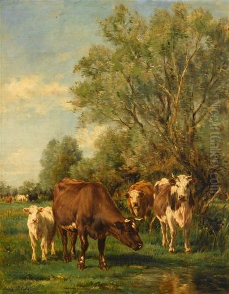 Cattle Watering Oil Painting by Marie Dieterle