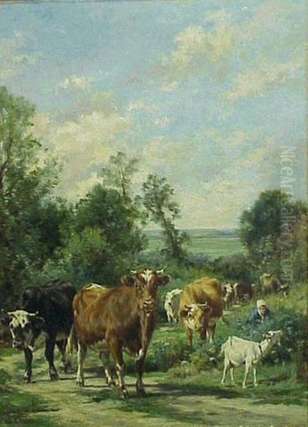 Cattle In A Landscape Oil Painting by Marie Dieterle