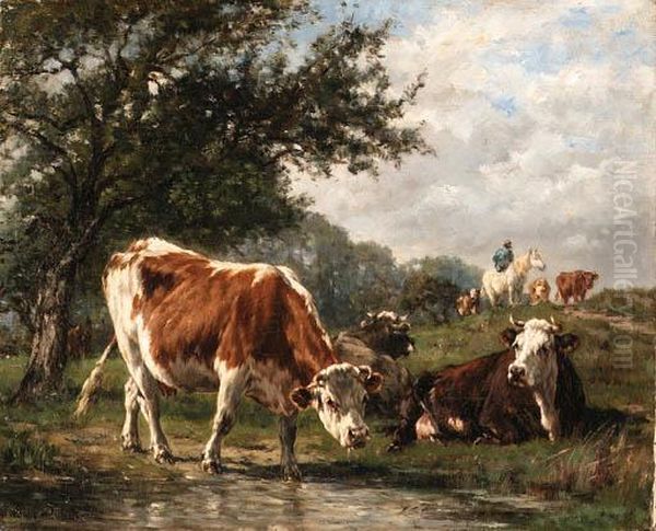 Vaches Dans Un Prairie Oil Painting by Marie Dieterle