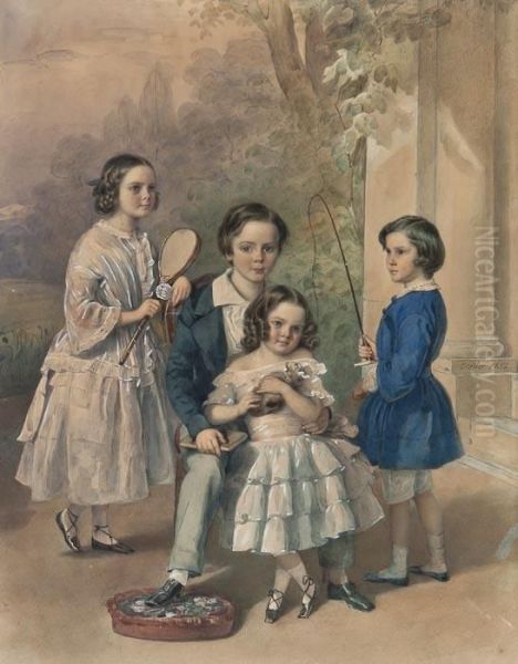 The Christie Children Oil Painting by Johann Friedrich Dietler