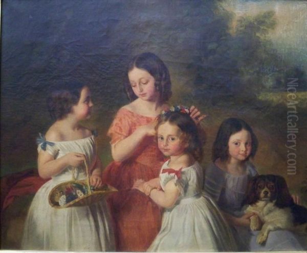 Four Young Girls Oil Painting by Johann Friedrich Dietler