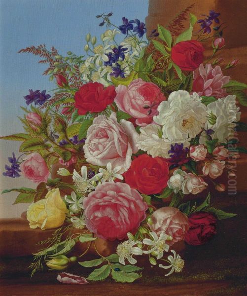 Still Life With Flowers Oil Painting by Adelheid Dietrich