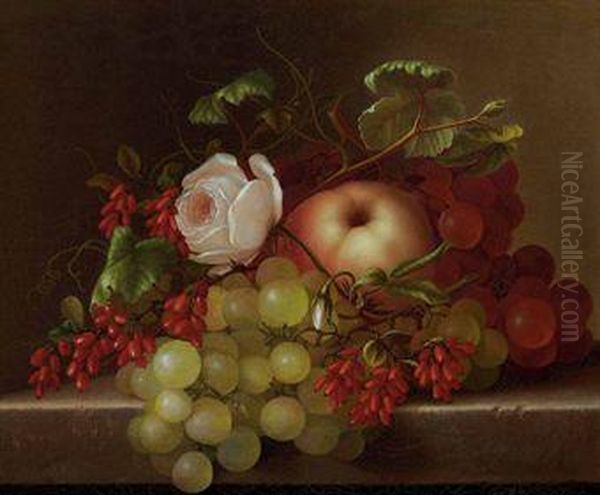 Still Life With Peach, Grapes And Rosehips Oil Painting by Adelheid Dietrich