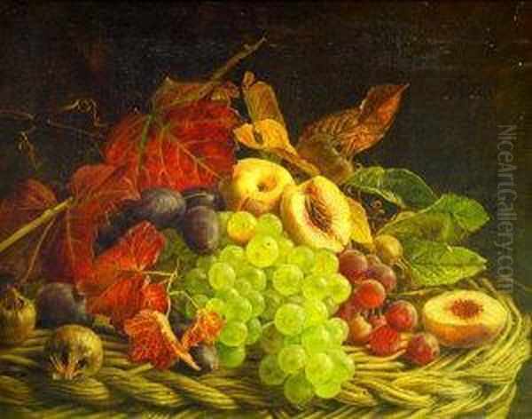 1925- Basket Of Grapes, Peaches And Plums Oil Painting by Adelheid Dietrich