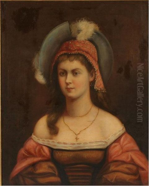 Half-length Portarit Of A Noblewoman Oil Painting by Carl Dietrich