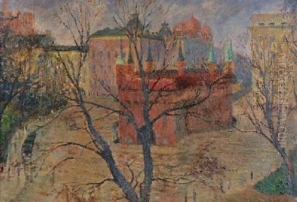 Widok Z Bramy Florianskiej Na Barbakan Oil Painting by Henryk Dietrich