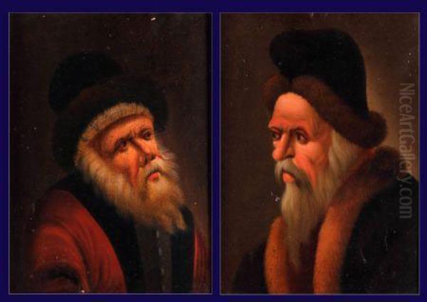 Portraits Of Bearded Gents In National Costume Oil Painting by Johann Georg Dietrich