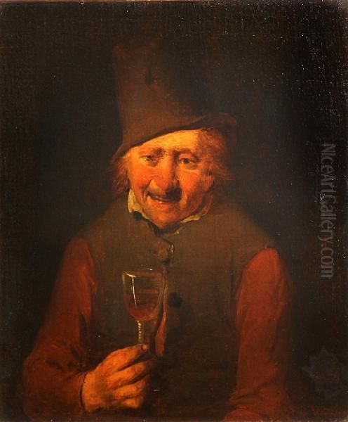 An Old Man Holding A Glass Of Wine Oil Painting by Christian Wilhelm Ernst Dietrich